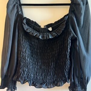 Elegant Black Smocked Women's Top